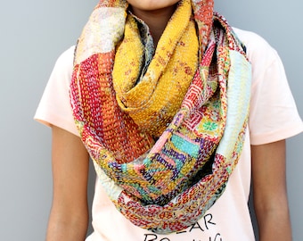 Handmade Kantha Scarf: Indian Patchwork Round Scarf