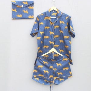 Handmade Cotton Pajama Set: Indian Print Short Sleeve Loungewear