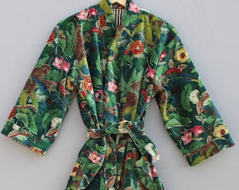 Handmade Velvet Kimono Robe: Animal Print Duster Coat.