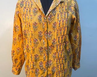 Katoenen reisshirt met handblokprint en bloemenprint: kort damesshirt.