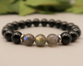 Celestial Labradorite and Black Onyx Canadian Gift Courage Canada Mala Bracelet Labrador Strength Creativity