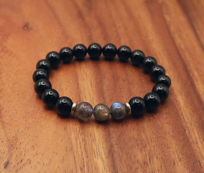 Celestial Labradorite and Black Onyx Canadian Gift Courage Canada Mala Bracelet Labrador Strength Creativity