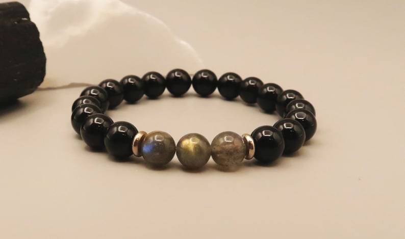 Celestial Labradorite and Black Onyx Canadian Gift Courage Canada Mala Bracelet Labrador Strength Creativity