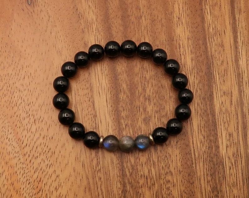Celestial Labradorite and Black Onyx Canadian Gift Courage Canada Mala Bracelet Labrador Strength Creativity