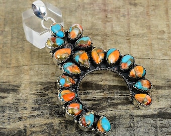 Natural Spiny Oyster Copper Turquoise Pendant Handcrafted 925 Sterling Silver Jewelry Oyster Turquoise  Gemstone Pendant  Naja Pendant