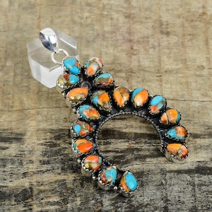 Ciondolo in turchese di rame con ostrica spinosa naturale, gioiello in argento sterling 925 fatto a mano, ciondolo con pietra preziosa turchese di ostrica, ciondolo Naja