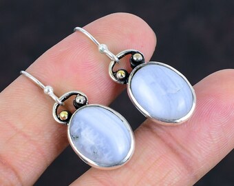 Pendientes de ágata azul de encaje hechos a mano en plata de ley 925