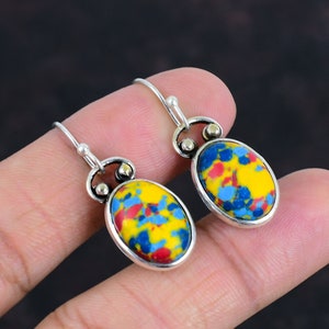 Piedra preciosa turquesa amarilla, pendientes de plata de ley 925, pendientes de turquesa, joyería de plata de ley, joyería de turquesa amarilla, regalo para ella