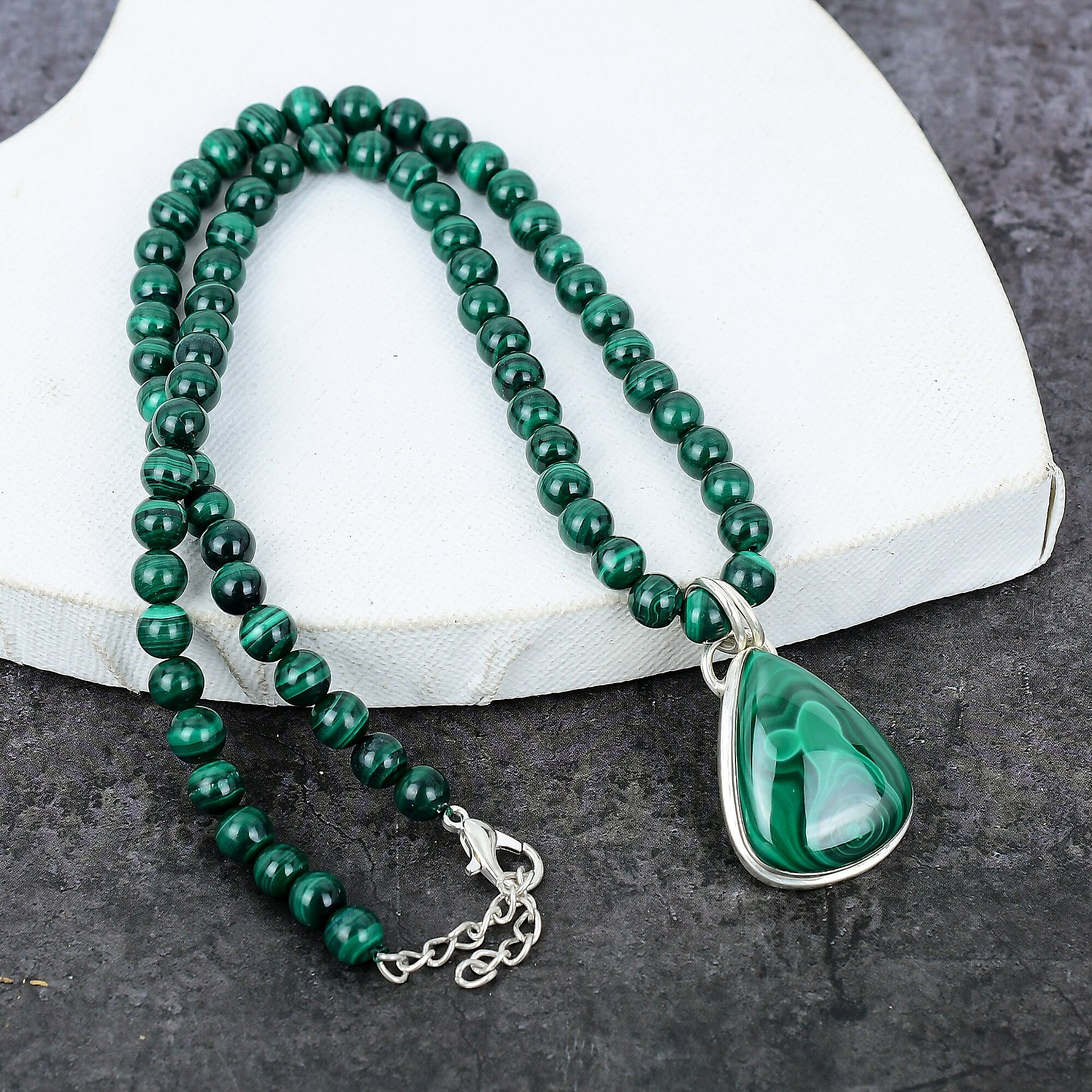 8mm Malachite & 925 Silver Beaded Necklace – mAgnetico INT