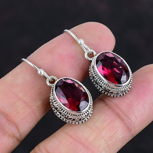 Handmade Pink Tourmaline Gemstone Earrings, 925 Sterling Silver Earrings, Pink Rubellite Jewelry, October Birthstone, Mother's Day Gift