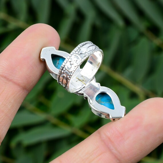 Anello Zia In Argento Sterling Fatto A Mano: Turchese Della Bella - Foto 10