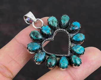 Colgante de corazón de crisocola hecho a mano: joyería de plata de ley 925