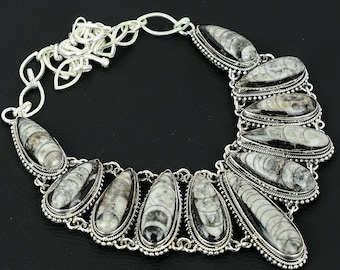 Handmade Sterling Silver Orthoceras Fossil Necklace - 18 Inch