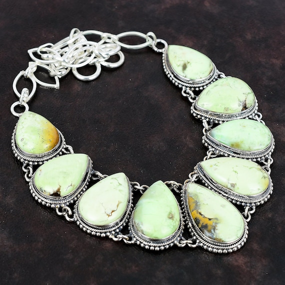 Lemon Chrysoprase 925 Sterling Silver Necklace - Handmade Gemstone Jewelry