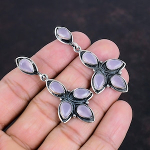 Gift For Christmas Rose Quartz Silver Earrings Handmade Silver Jewelry Earrings Rose Quartz Gemstone Dangle/Drop Earrings