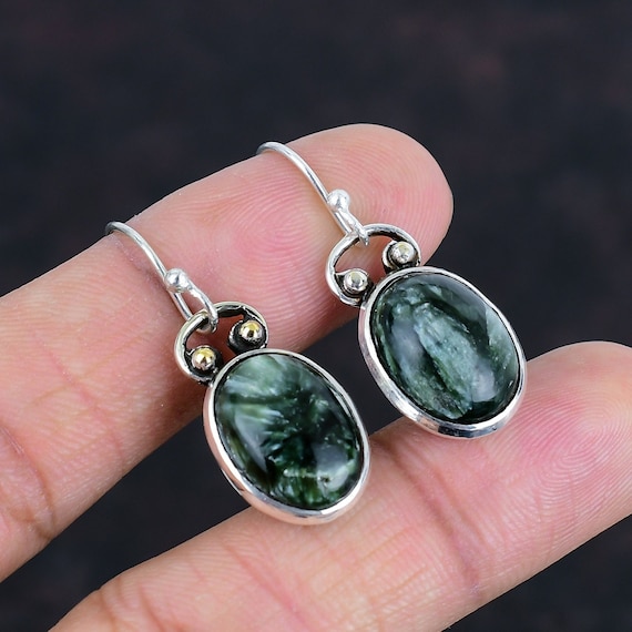Sterling Silver Beaded Seraphinite Oval Pendants Sterling Silver Beaded Seraphinite Oval Pendants