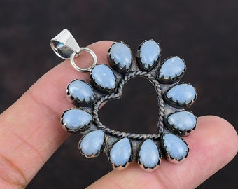 Angelit Edelstein 925 Sterling Silber Herz Anhänger - handgemachter Chakra Schmuck