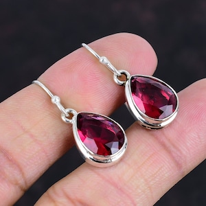 Pink Tourmaline Earrings, Sterling Silver Dangle Earrings, October Birthstone Earrings, Teardrop Earrings, Rubellite Tourmaline Earrings