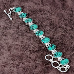 Tibetan Turquoise Gemstone Bracelet Sterling Silver Bracelet Tibetan Turquoise Gemstone Handmade Bracelet Adjustable Toggle Bracelet