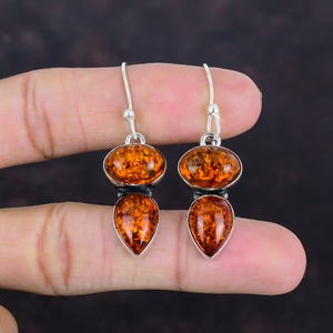 Gift For Her Baltic Amber Earring Sterling Silver Earring Baltic Amber Gemstone Silver Earring Dangle/Drop Earring Amber Jewelry Earring