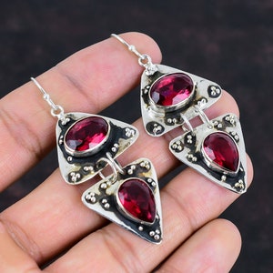 Pink Tourmaline / Pink Rubellite Gemstone, 925 Sterling Silver Pink Tourmaline Earrings / Pink Rubellite Earrings, Tourmaline Jewelry