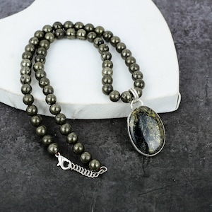Pyrite Gemstone Beaded Necklace Golden Pyrite Pendant Healing Gemstone Pyrite Necklace 18&quot;