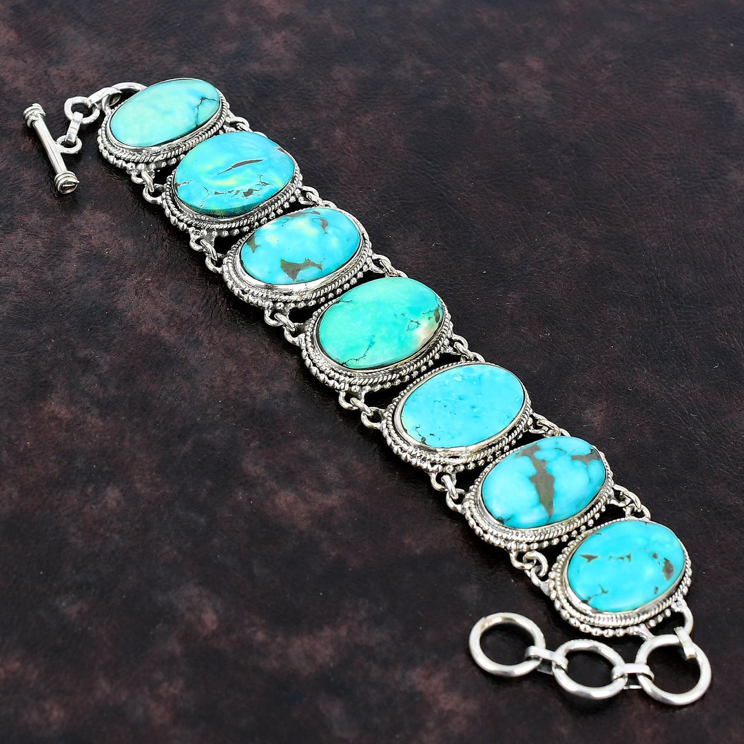 Bracelet Manchette Argent 925 – Pierre Naturelle Rose Turquoise – Fait Main (Inde)