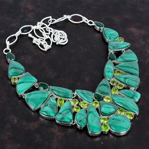 Natural Malachite Necklace, Peridot Necklace, 925 Sterling Silver Necklace Adjustable Chain Necklace, Handmade Jewelry, Anniversary Gift