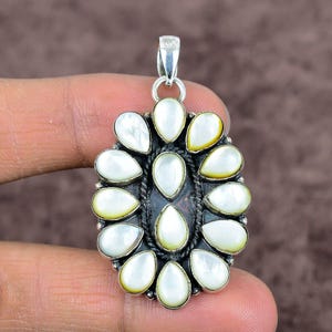 Mother of Pearl Pendant Pearl Gemstone Silver Pendant Mother of Pearl Sterling Silver Handmade Pendant Pearl Southwestern Jewelry For Her
