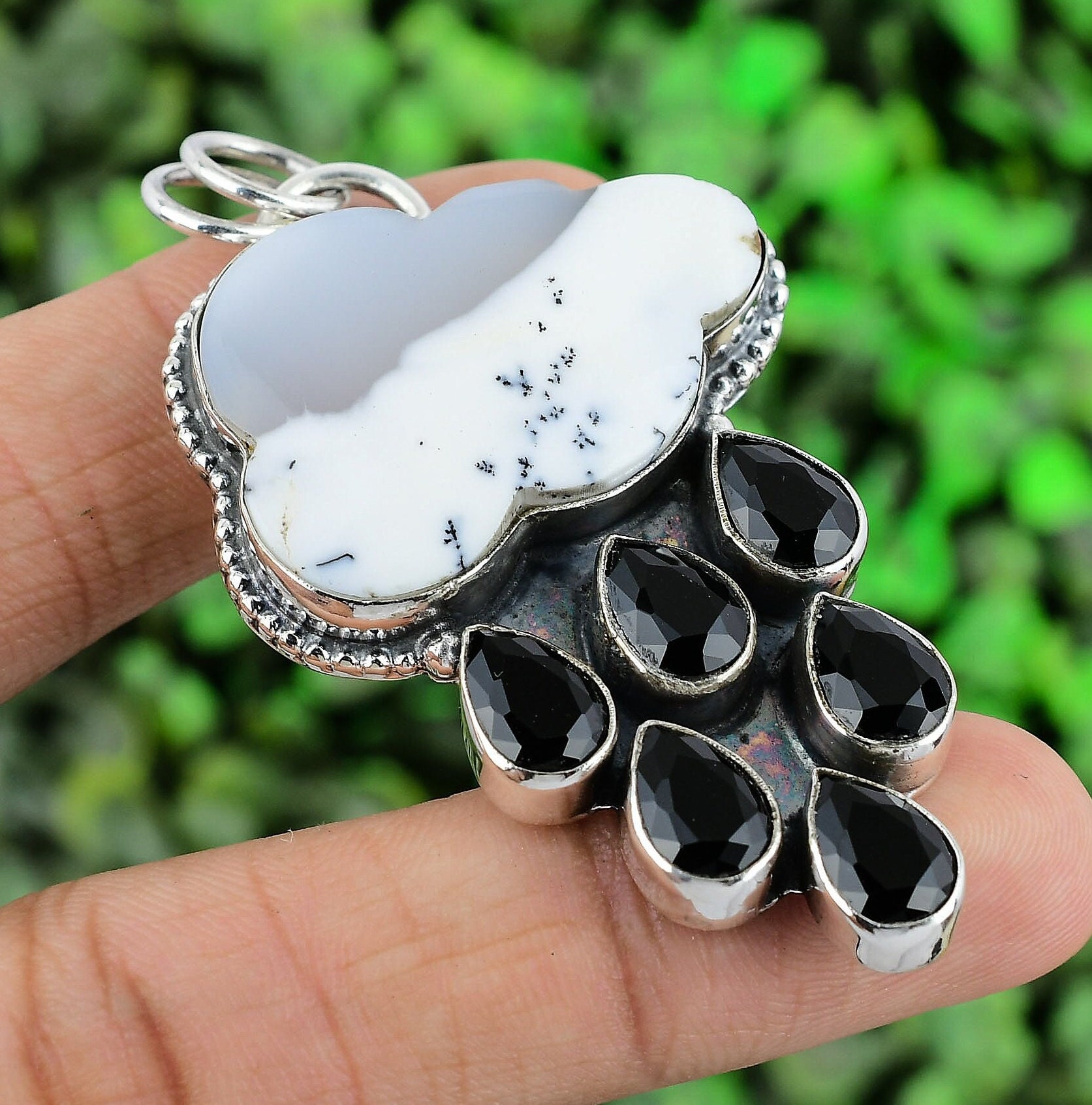 Rain Cloud Dendrite Opal Pendant Dendrite Opal Black Onyx Gemstone Handmade 925 Sterling Silver Pendant  Dendrite Opal Pendant For Mom