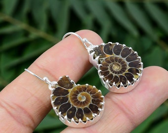 Ammonite Fossil Earring Sea Lovers Jewelry Fossil Gemstone Sterling Silver Gemstone Earring