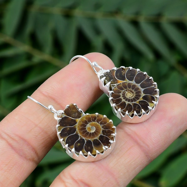 Ammonite Fossil Earring Sea Lovers Jewelry Fossil Gemstone Sterling Silver Gemstone Earring