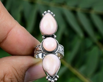 Handmade Peruvian Pink Opal Sterling Silver Ring, Anniversary Gift