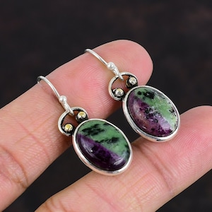 Ruby Zoisite Gemstone, 925 Sterling Silver Earrings, Ruby Earrings, Sterling Silver Jewelry, Ruby Zoisite Jewelry, Gift for Her