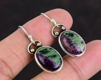 Ruby Zoisite Gemstone, 925 Sterling Silver Earrings, Ruby Earrings, Sterling Silver Jewelry, Ruby Zoisite Jewelry, Gift for Her