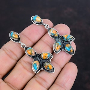 Spiny Oyster Türkis Edelstein Ohrringe Handgemachte Silber Schmuck Ohrringe Kingman Türkis Ohrringe Edelstein Ohrringe Geschenk zum Jahrestag