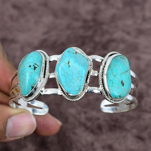 Handmade Kingman Turquoise Bangle: Sterling Silver Adjustable Cuff