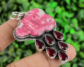 Cloud Pink Thulite Natural Gemstone,Kashmiri Ruby,Solid 925 Sterling Silver Pendant for Women, Gemstone Pendants, valentine day gift