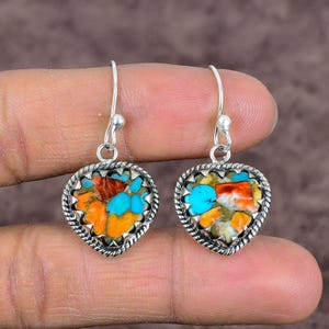 Spiny Oyster Türkis Ohrringe Herzform Türkis Edelstein Sterling Silber Ohrringe Kingman Türkis Ohrring Schmuck Geschenk für Mama