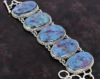Ruby Kyanite Bracelet Adjustable Bracelet Sterling Silver Handmade Bracelet Ruby Kyanite Gemstone Bracelet Jewelry