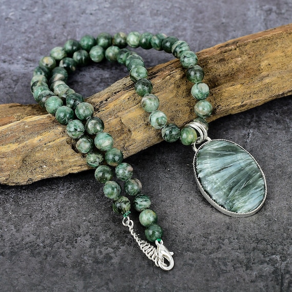 Sterling Silver Beaded Seraphinite Teardrop Pendants Sterling Silver Beaded Seraphinite Teardrop Pendants