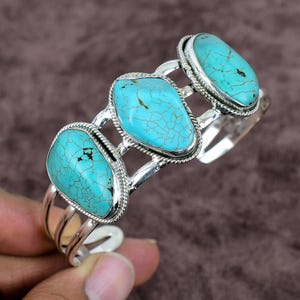 Handmade Kingman Turquoise Bangle: Sterling Silver Adjustable Cuff - Etsy