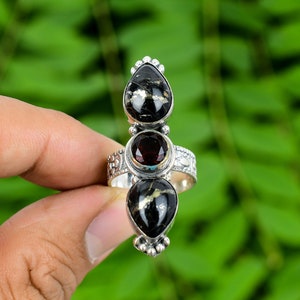 Anillo de piedra preciosa de oro Apache hecho a mano plata topacio ahumado anillo de piedra preciosa anillo de plata esterlina anillo de regalo de aniversario de boda para la madre