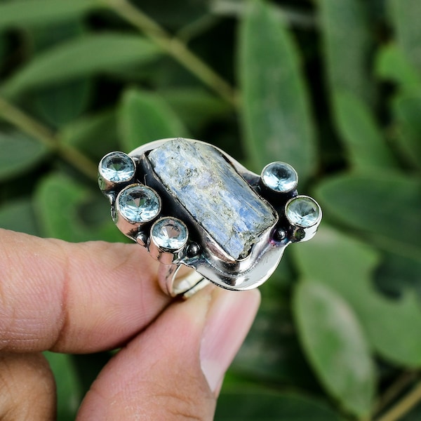 Kyanite Gemstone Sterling Silver Ring Adjustable Ring Blue Topaz Stone Ring Christmas Gift Ring Beautiful Ring Rough Stone Ring