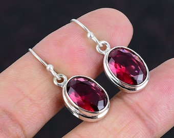 Pendientes de turmalina rosa, pendientes colgantes de plata, joyas de piedra de nacimiento de octubre, piedras preciosas de turmalina rosa, joyas de plata de ley, regalo para ella