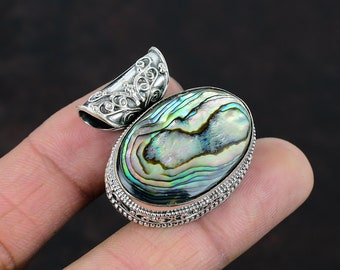 Abalone Shell Gemstone Pendant Vintage Style Designer Pendant 925 Sterling Silver Pendant Abalone Gemstone Jewelry Pendant Gift For Her