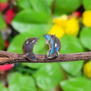Labradorit Halbmond Ohrstecker: Sterling Silber Mondstrahl Schmuck
