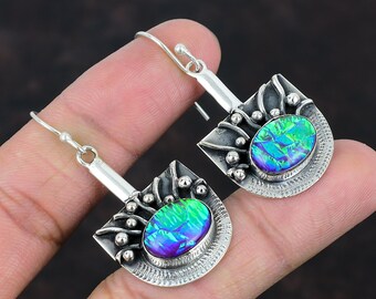 Australian Triplet Opal Gemstone Earring Handmade Silver Earring Opal Stone Silver Earring Triplet Opal Sterling Silver Earring Gift For Her