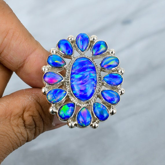 ハンドメイドオーストラリア産オパールリング：スターリングシルバー