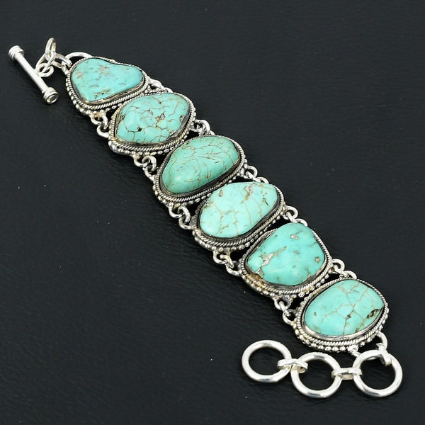 Bracelet turquoise Bracelet argent fait main Bracelet turquoise tibétain Bracelet turquoise pierre brute Bracelet pierre brute